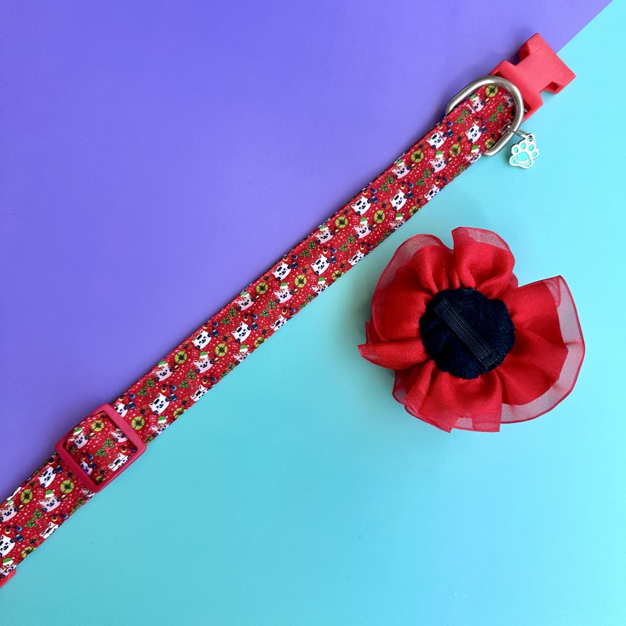 Collar para perros con flor tul Navidad gatuna