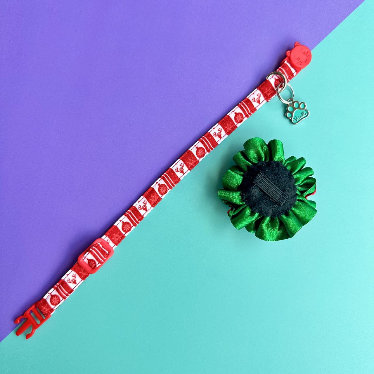 Collar para gatos con flor bicolor de Navidad clásica