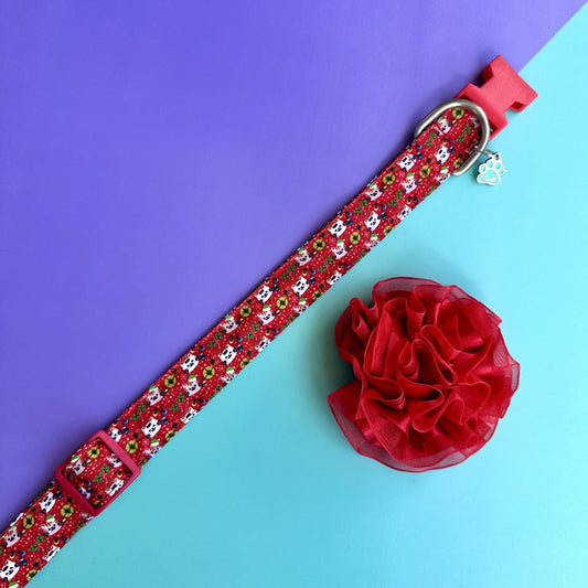 Collar para perros con flor tul Navidad gatuna