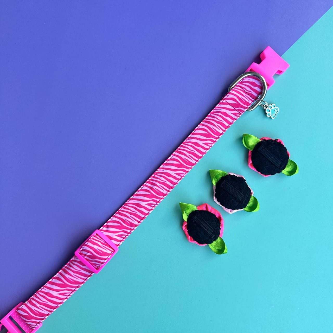 Collar para perros con rosas Cebra rosado 1