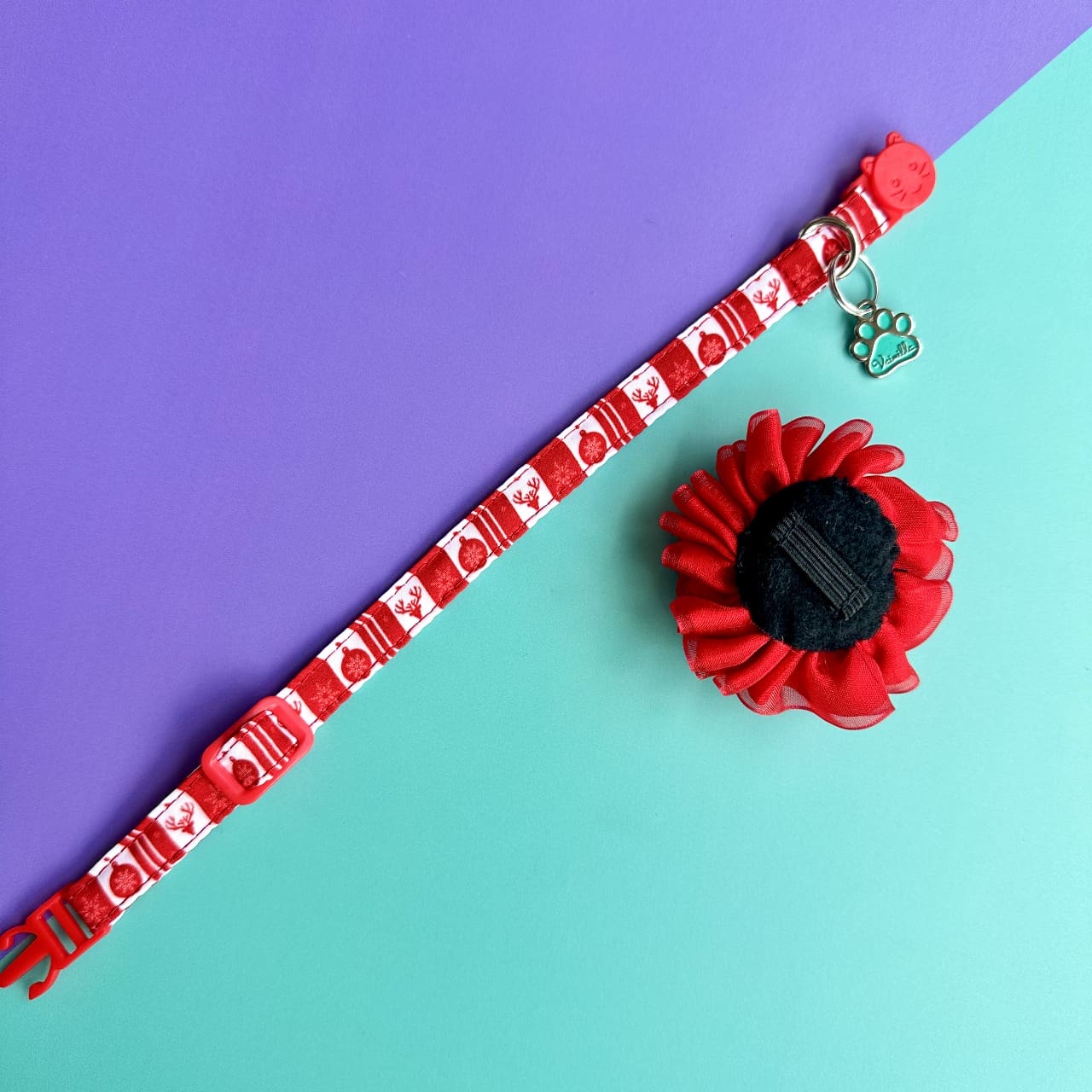 Collar para gatos con flor tul de Navidad clásica