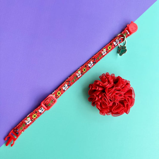 Collar para gatos con flor tul de Navidad gatuna