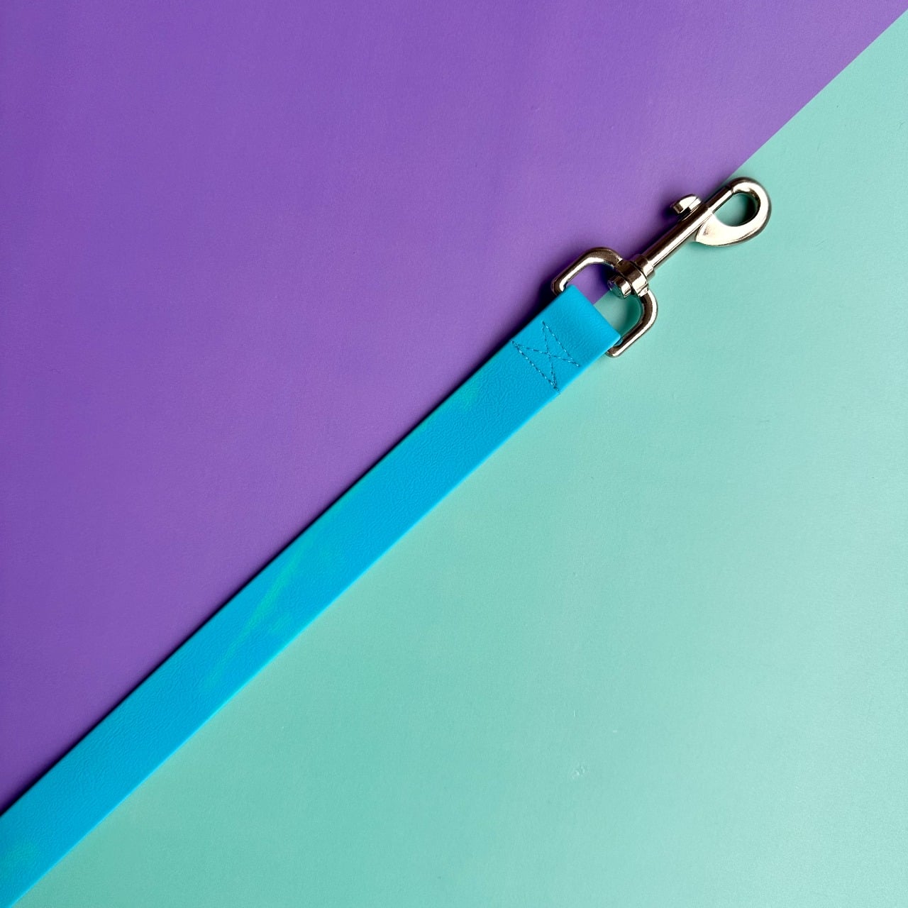 Arnés para perros en goma impermeable azul y verde neón con correa