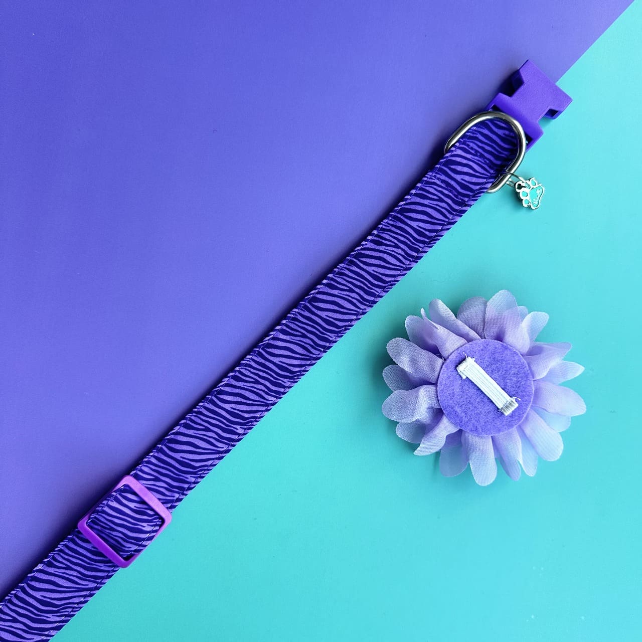 Collar para perros con flor seda - Cebra lila