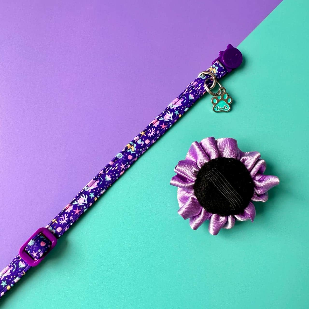 Collar para gatos con flor bicolor morado y lila - Océano