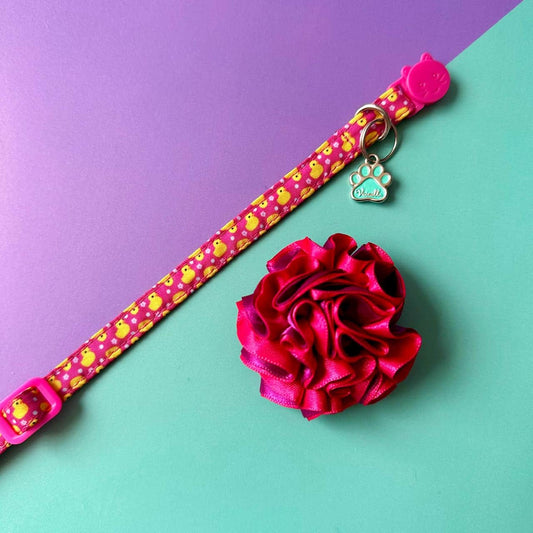 Collar para gatos con flor bicolor fucsia y morado - Patos
