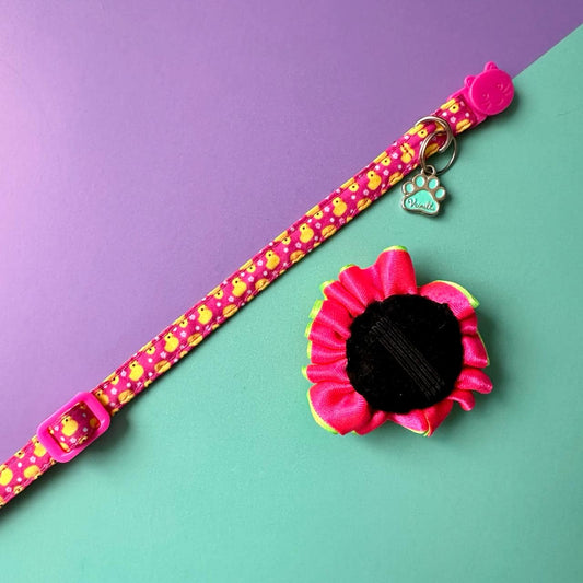Collar para gatos con flor bicolor verde y fucsia neón - Patos