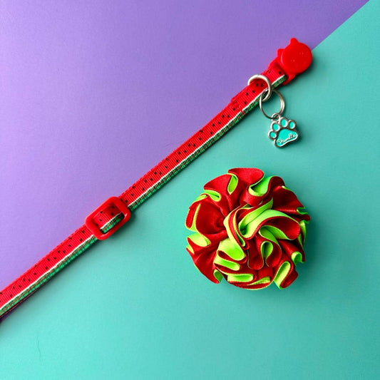 Collar para gatos con flor bicolor Sandía