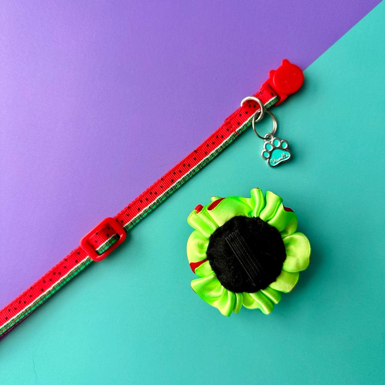 Collar para gatos con flor bicolor Sandía