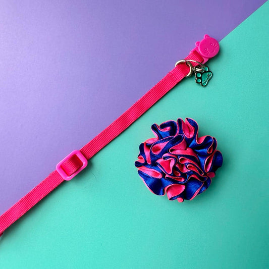 Collar para gatos con flor bicolor fucsia neón y azul - Fucsia
