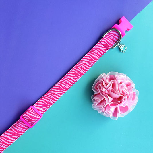 Collar para perros con flor tul rosado - Cebra rosado
