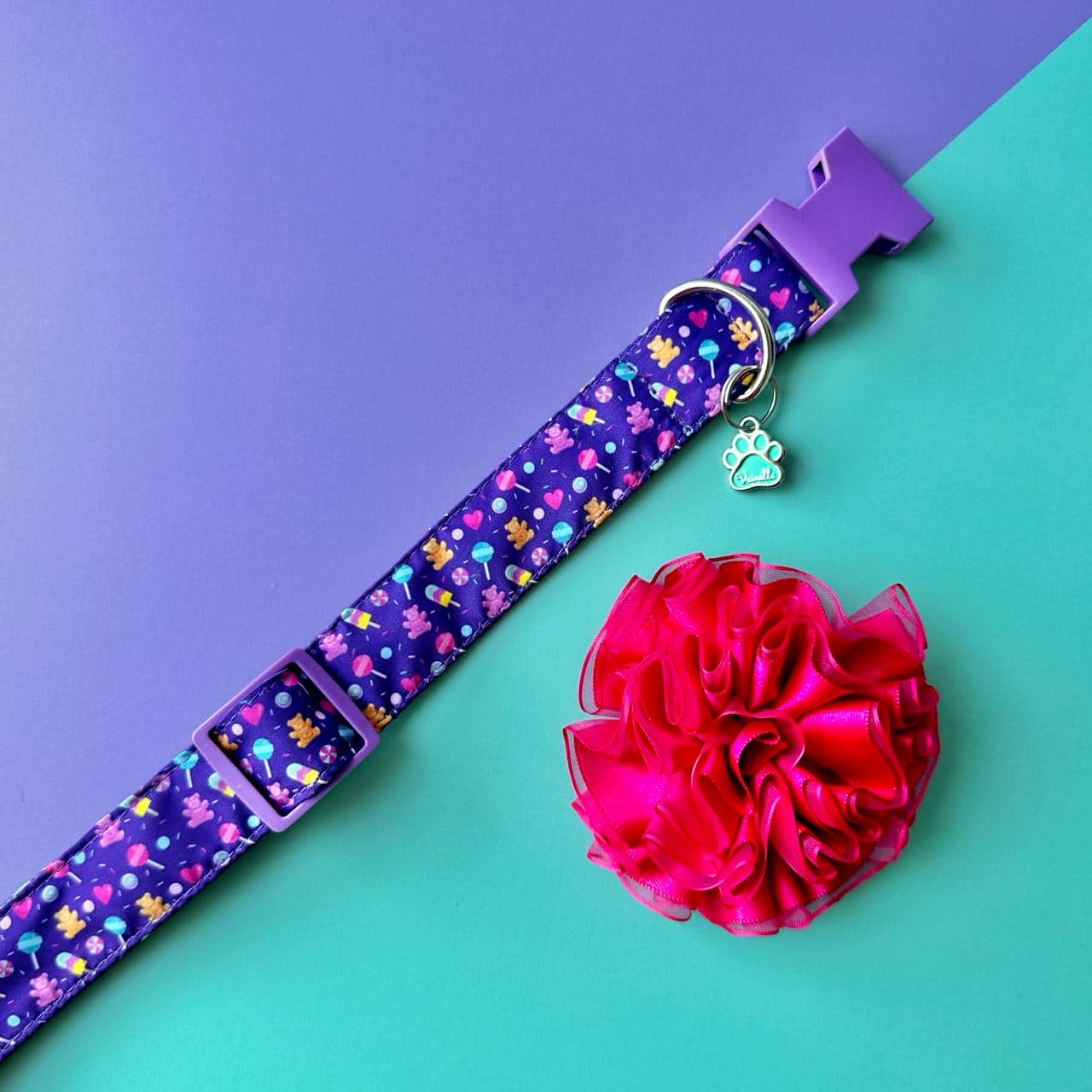 Collar para perros Candy con flor tul fucsia