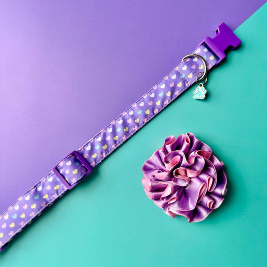Collar para perros con flor bicolor lila y rosado - Corazones