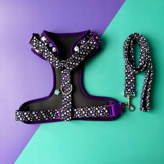 Pechera para gatos con correa Halloween fantasmas