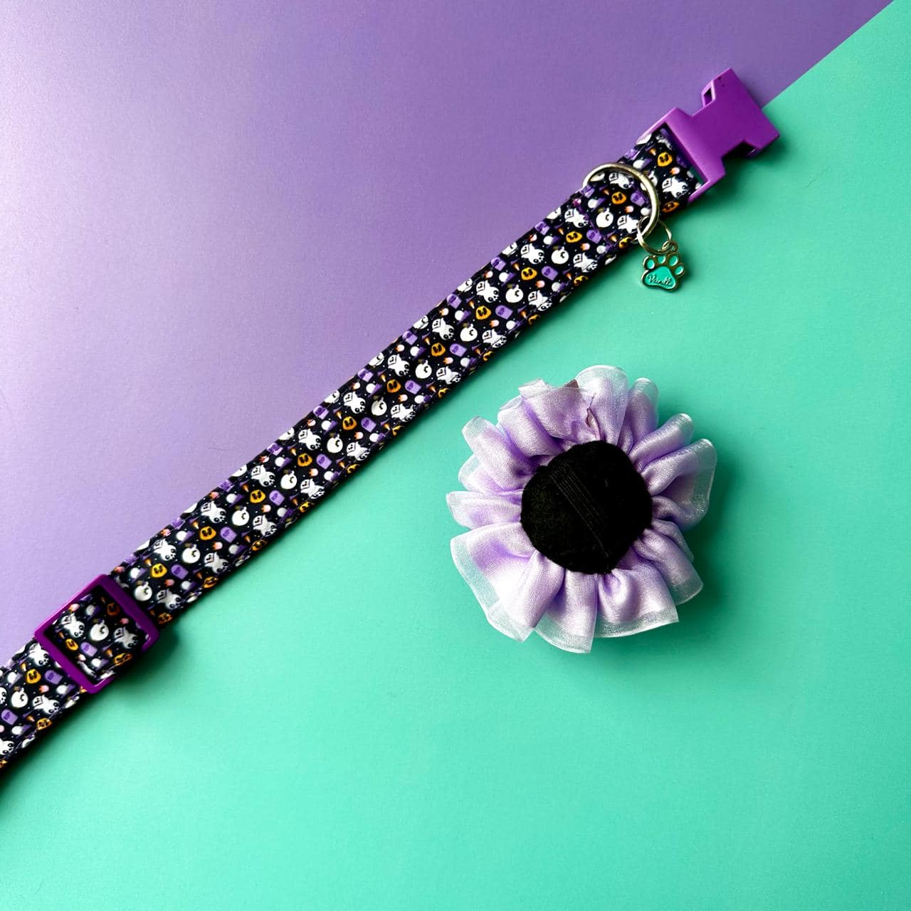 Collar para perros fantasmas con flor tul lila
