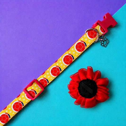 Collar para perros Colombia con flor tul roja 2