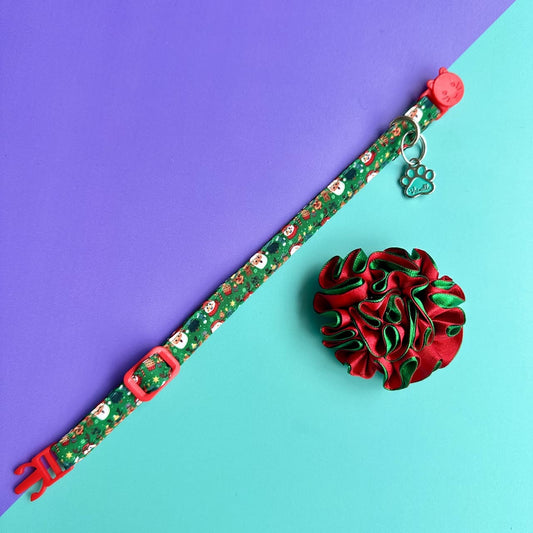 Collar para gatos con flor bicolor de Navidad magia navideña