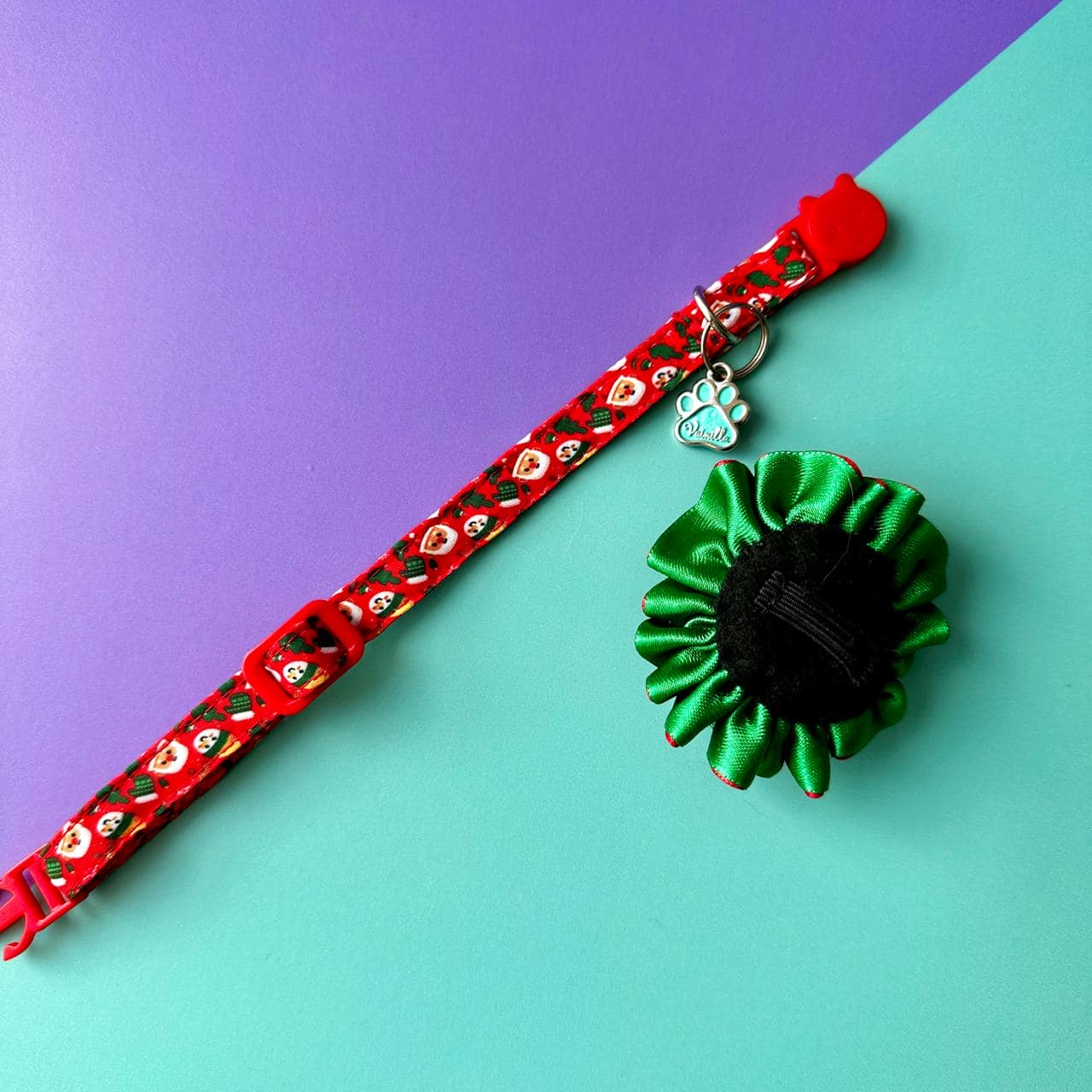 Collar para gatos con flor bicolor de Navidad Papá Noél