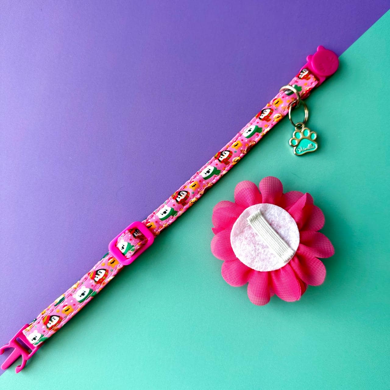 Collar para gatos con flor seda Navidad - Magia polar rosa