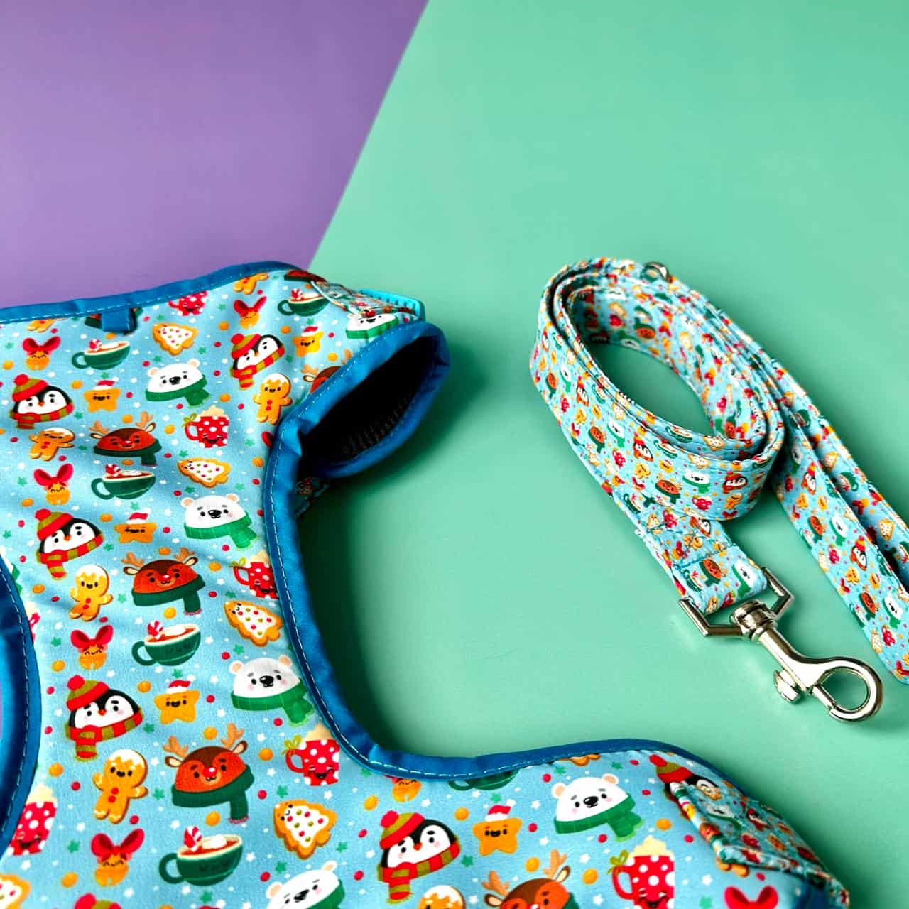 Pechera para perros con correa de Navidad Magia Polar azul