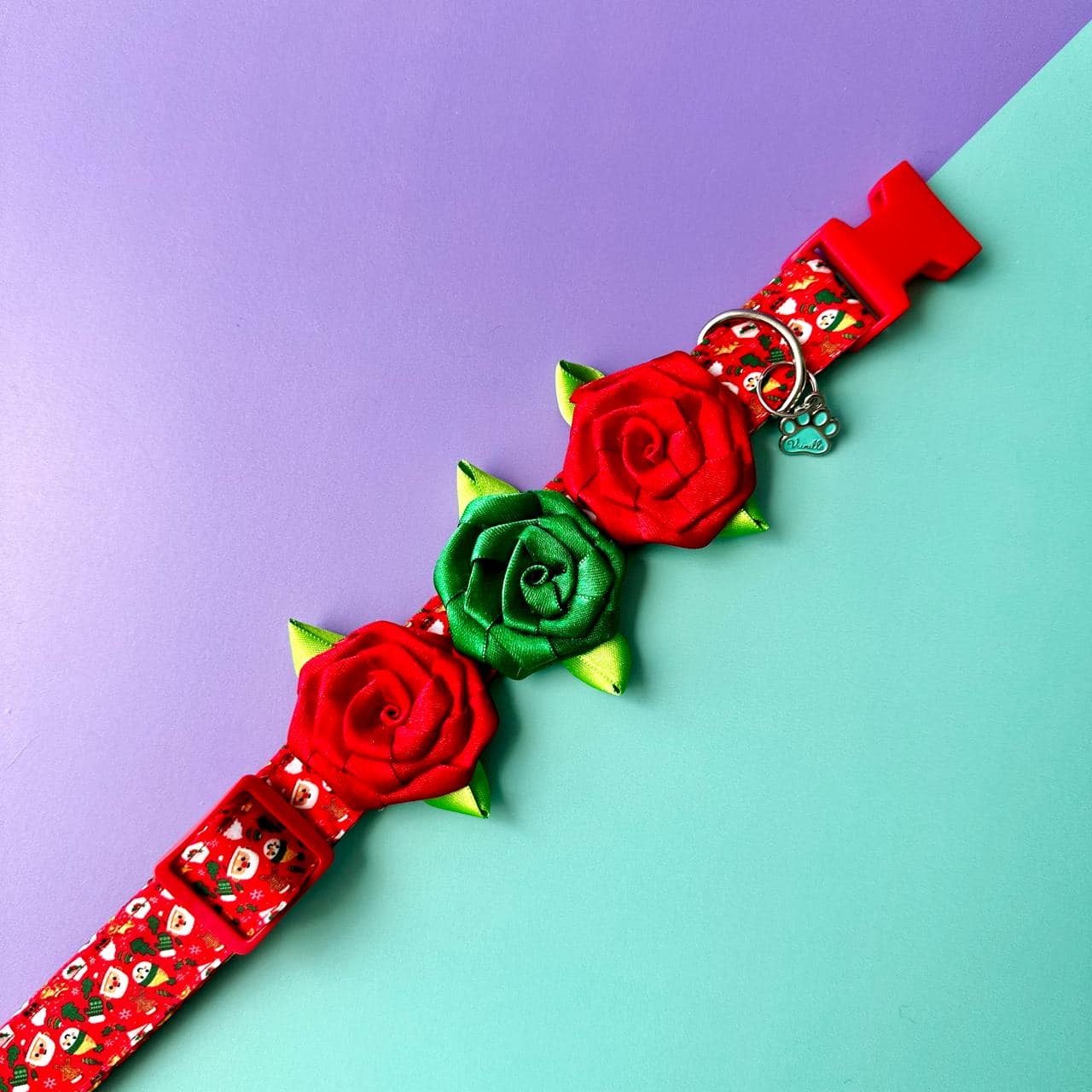 Collar para perros con rosas de Navidad Papá Noél