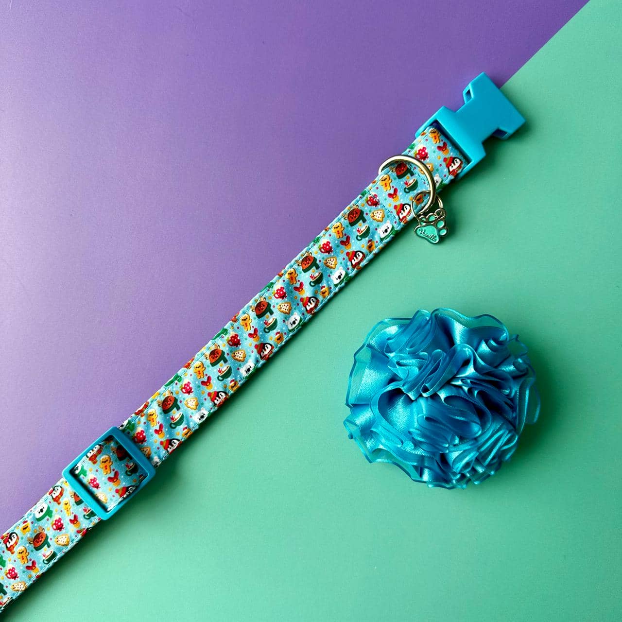 Collar para perros con flor tul Navidad Magia Polar azul