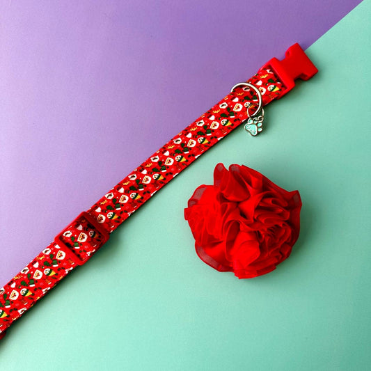Collar para perros con flor tul Navidad Papá Noél