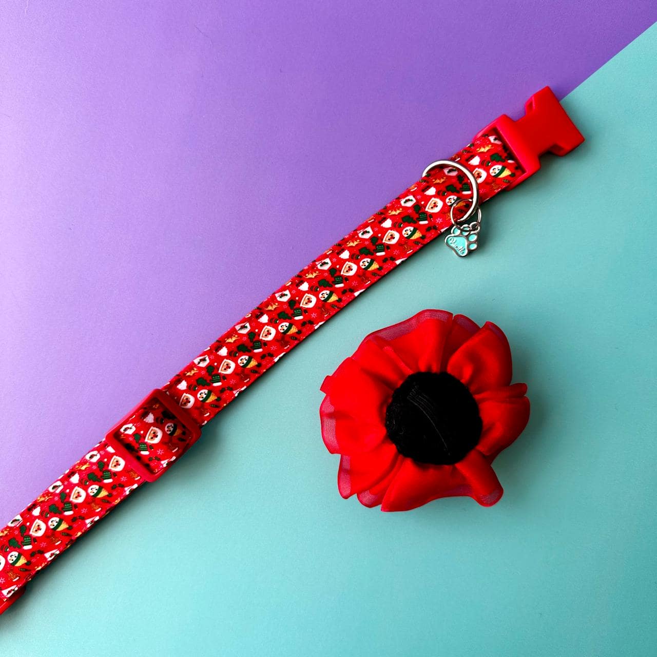 Collar para perros con flor tul Navidad Papá Noél