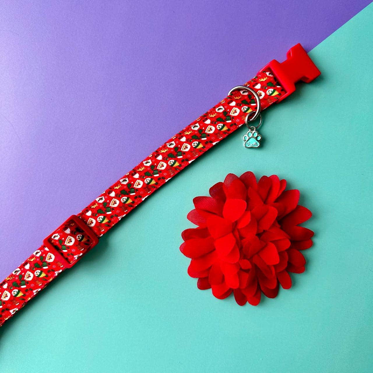 Collar para perros con flor seda de Navidad - Papá Noél