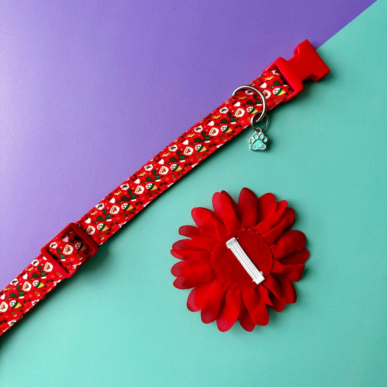 Collar para perros con flor seda de Navidad - Papá Noél