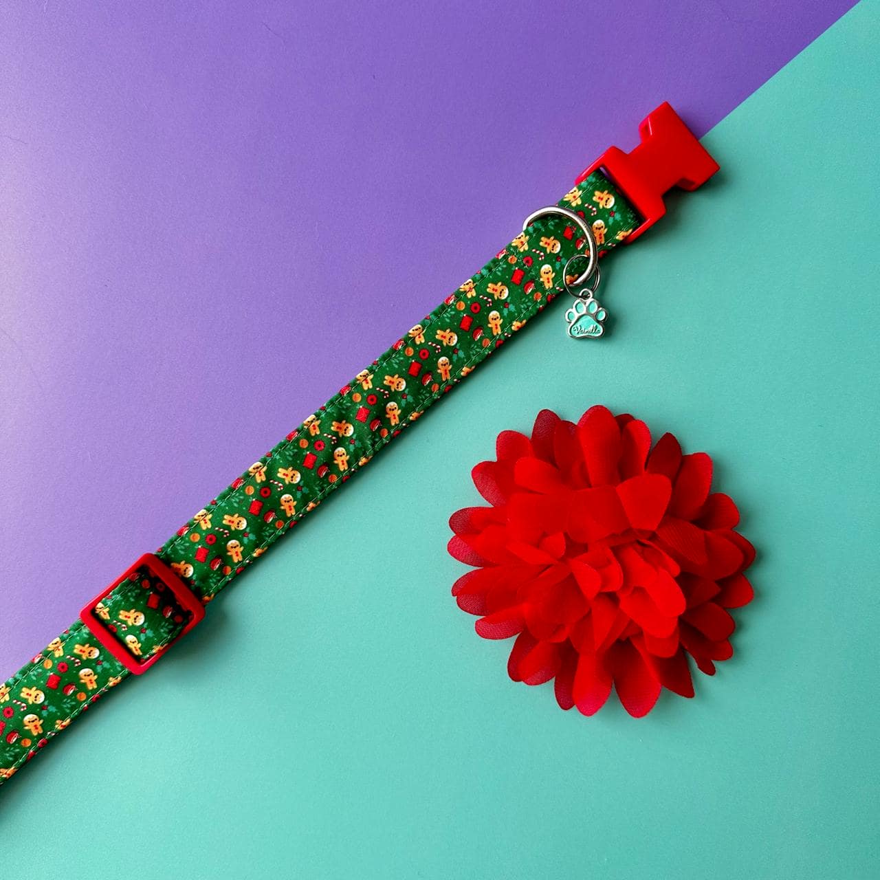 Collar para perros con flor seda de Navidad - Galletas