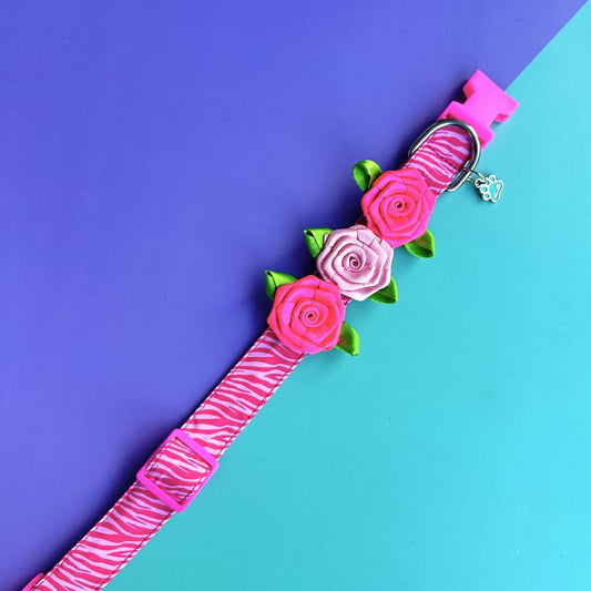 Collar para perros con rosas Cebra rosado 1
