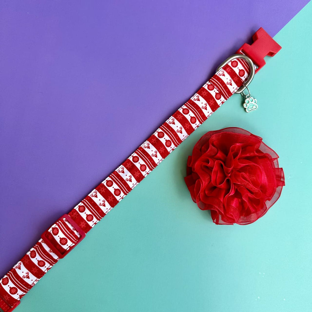Collar para perros con flor tul Navidad clásica