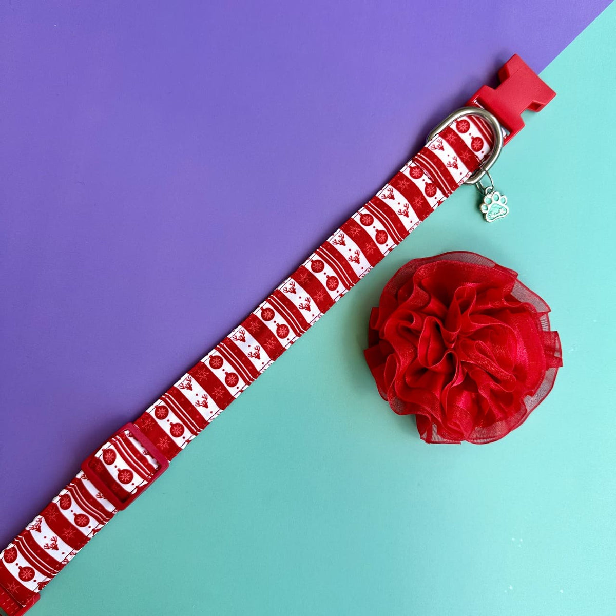 Collar para perros con flor tul Navidad clásica