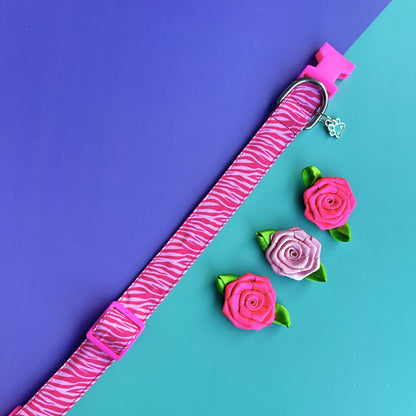 Collar para perros con rosas Cebra rosado 1