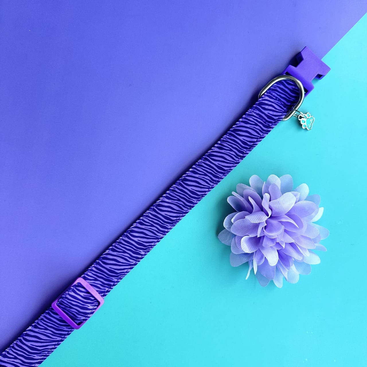 Collar para perros con flor seda - Cebra lila