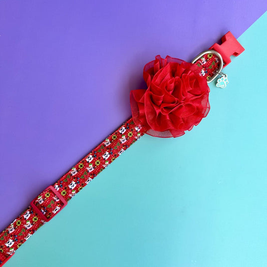 Collar para perros con flor tul Navidad gatuna