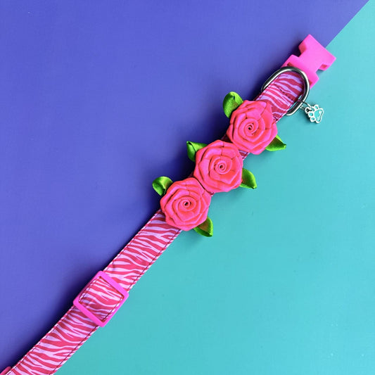 Collar para perros con rosas Cebra rosado 2