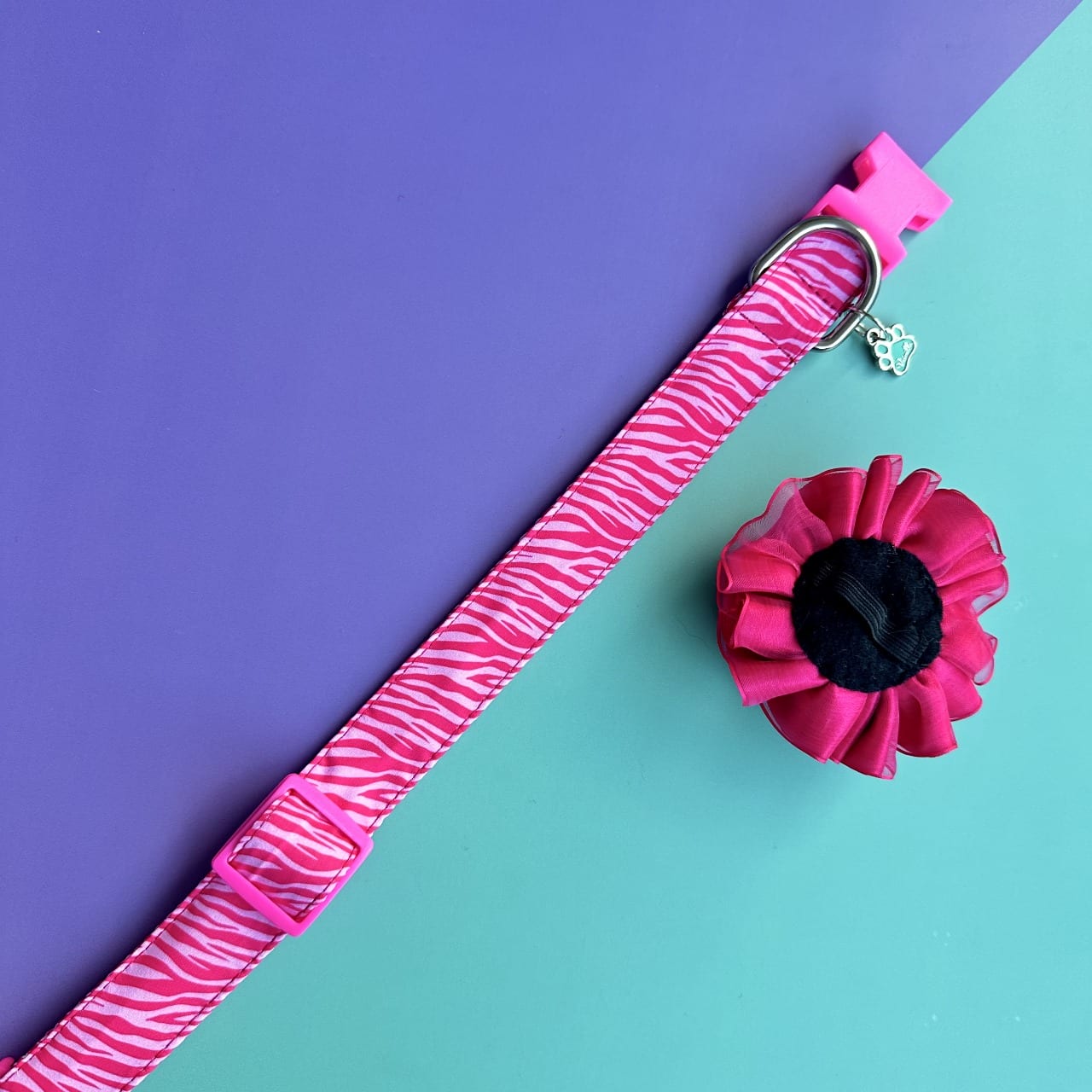 Collar para perros con flor tul fucsia oscuro - Cebra rosado