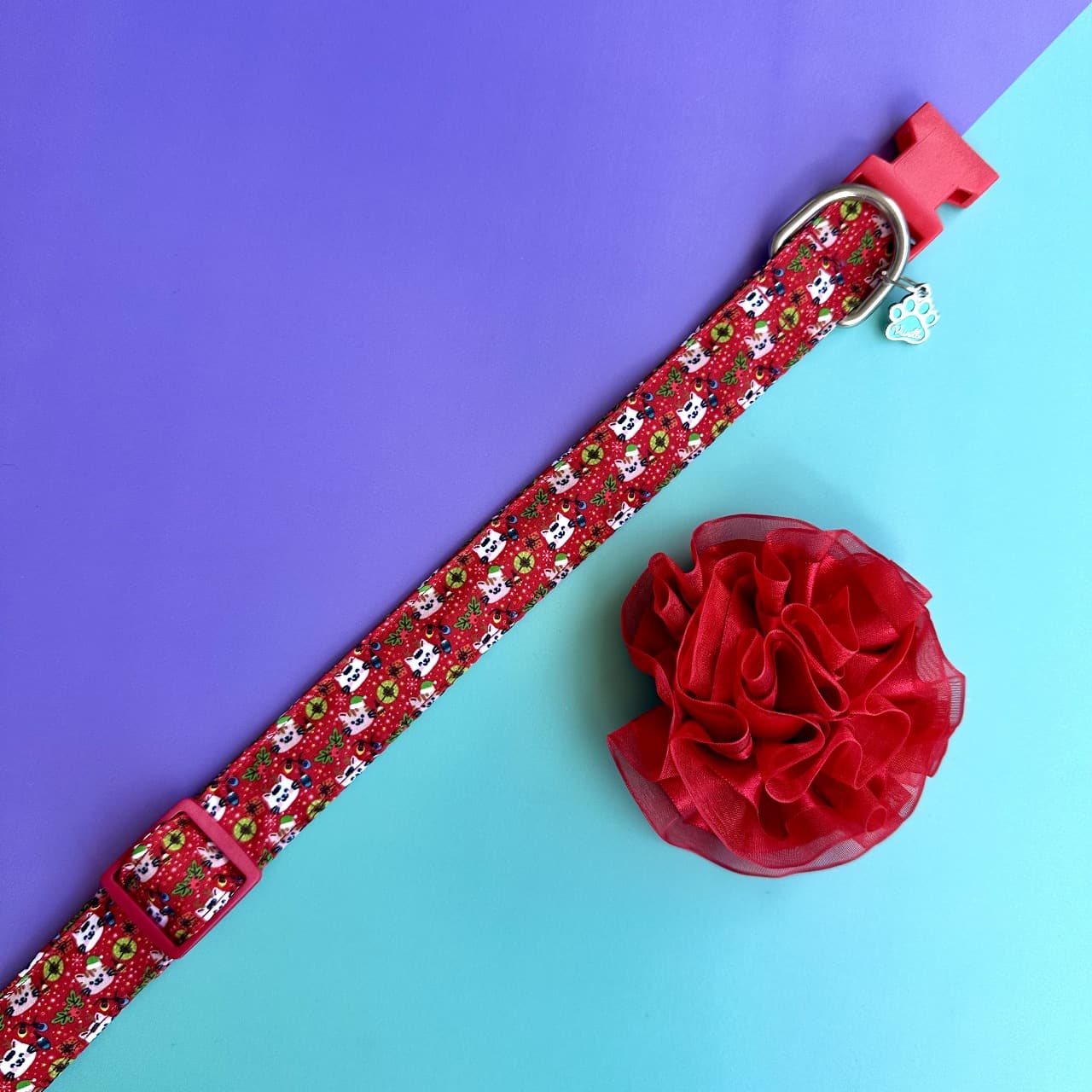 Collar para perros con flor tul Navidad gatuna