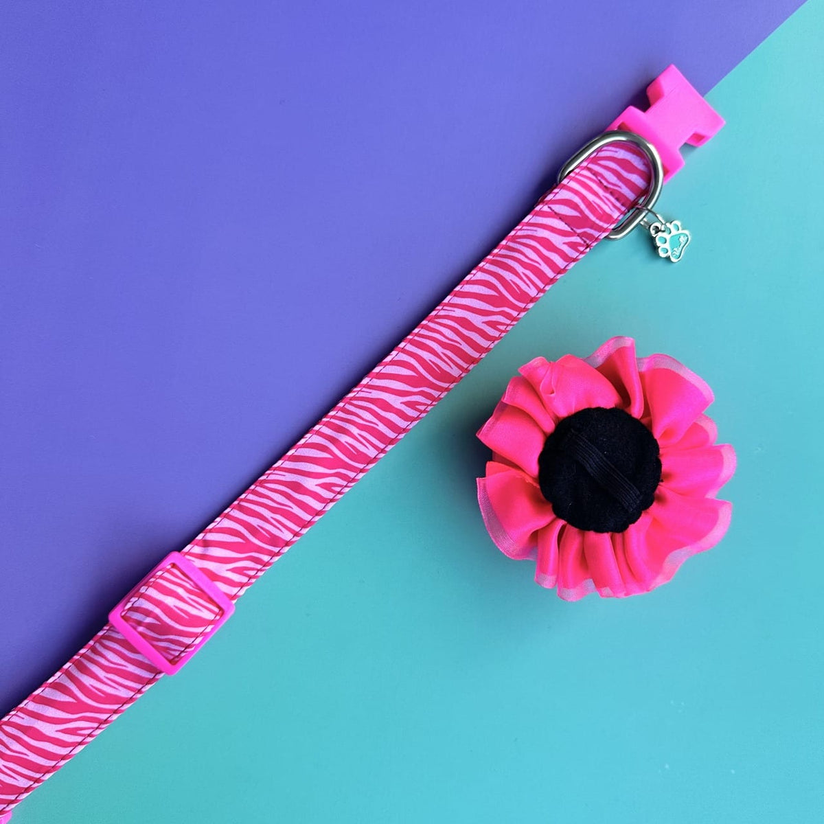Collar para perros con flor tul fucsia neón - Cebra rosado