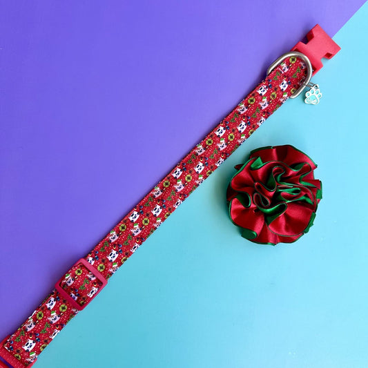 Collar para perros con flor bicolor Navidad gatuna