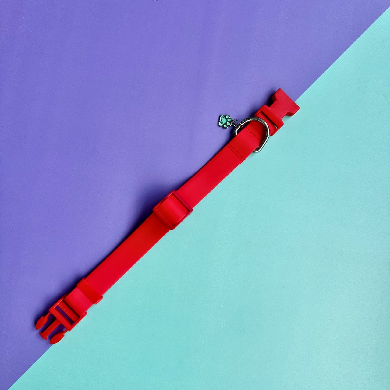 Collar para perros en goma impermeable rojo y rosado con rosas