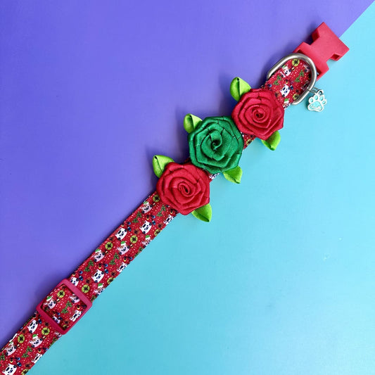 Collar para perros con rosas de Navidad gatuna
