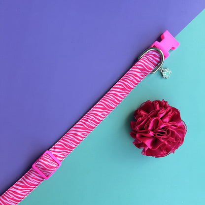 Collar para perros con flor tul fucsia oscuro - Cebra rosado