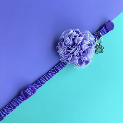 Collar para gatos Cebra lila con flor tul lila