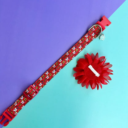 Collar para perros con flor seda de Navidad gatuna