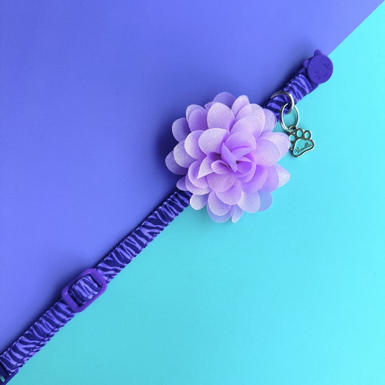 Collar para gatos con flor seda rosado lila - Cebra lila