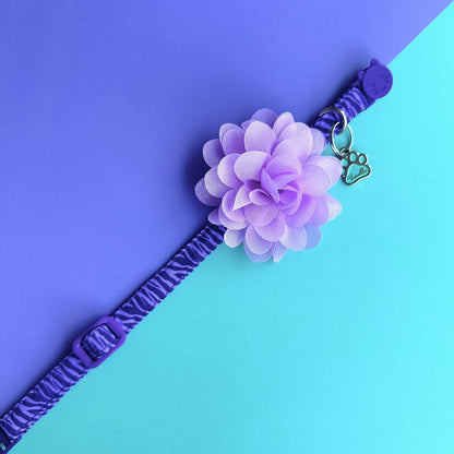 Collar para gatos con flor seda rosado lila - Cebra lila