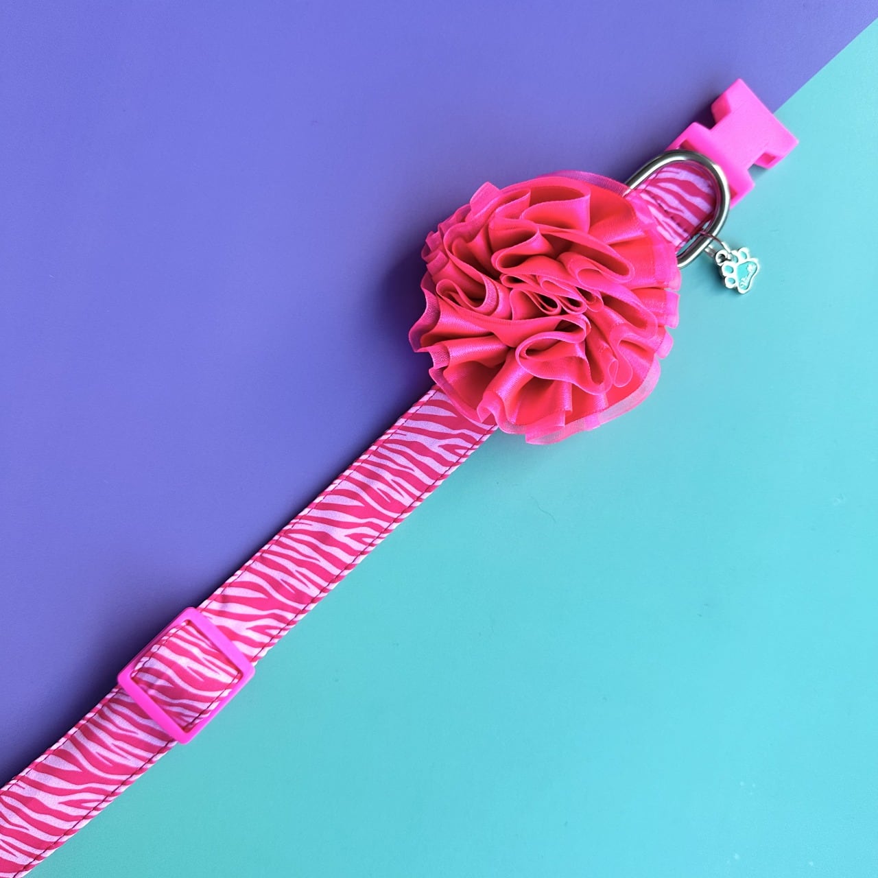 Collar para perros con flor tul fucsia neón - Cebra rosado